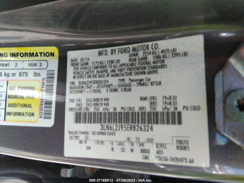 2014 LINCOLN MKZ - 3LN6L2J95ER826324