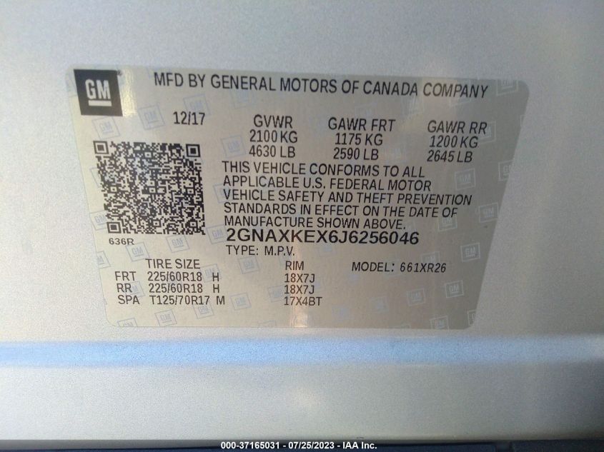 2018 CHEVROLET EQUINOX LT - 2GNAXKEX6J6256046