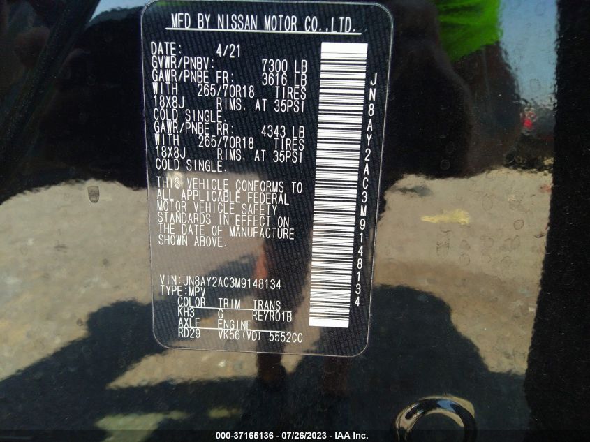 2021 NISSAN ARMADA SV - JN8AY2AC3M9148134