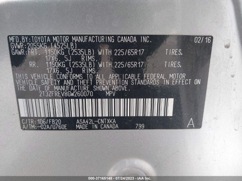 2016 TOYOTA RAV4 LE - 2T3ZFREV8GW260070