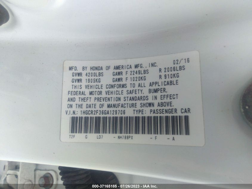 2016 HONDA ACCORD SEDAN LX - 1HGCR2F36GA129706
