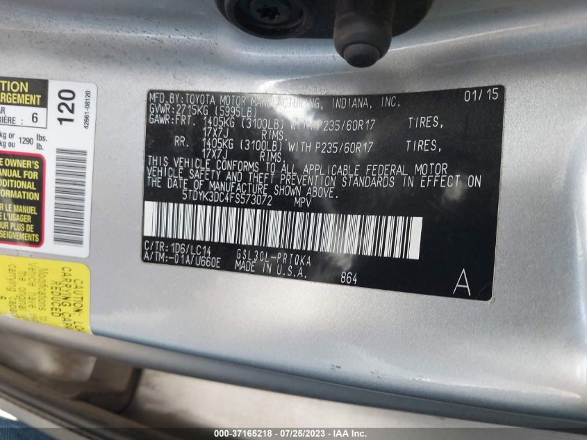 2015 TOYOTA SIENNA XLE/LIMITED - 005TDYK3DC4FS5730