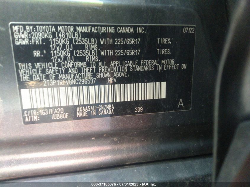 2022 TOYOTA RAV4 XLE - 2T3P1RFV8NC296537