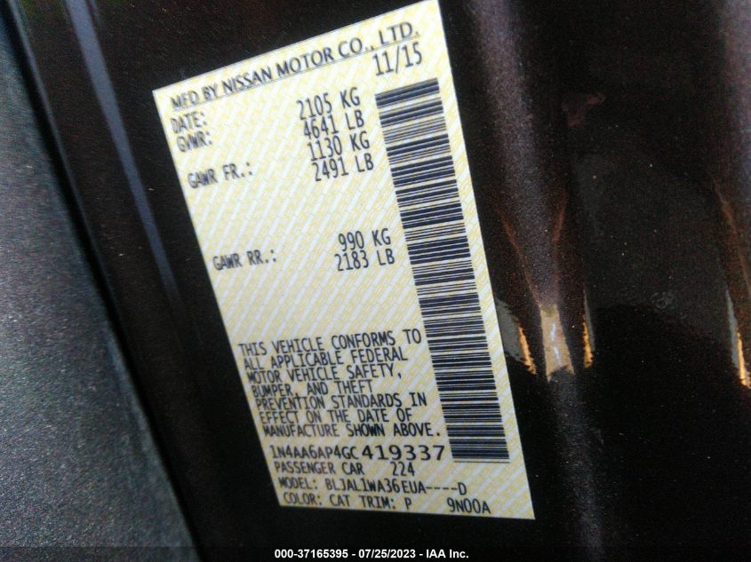 2016 NISSAN MAXIMA 3.5 SR - 1N4AA6AP4GC419337