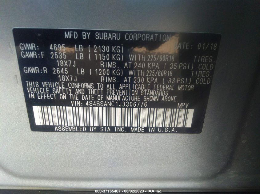 2018 SUBARU OUTBACK LIMITED - 4S4BSANC1J3306776