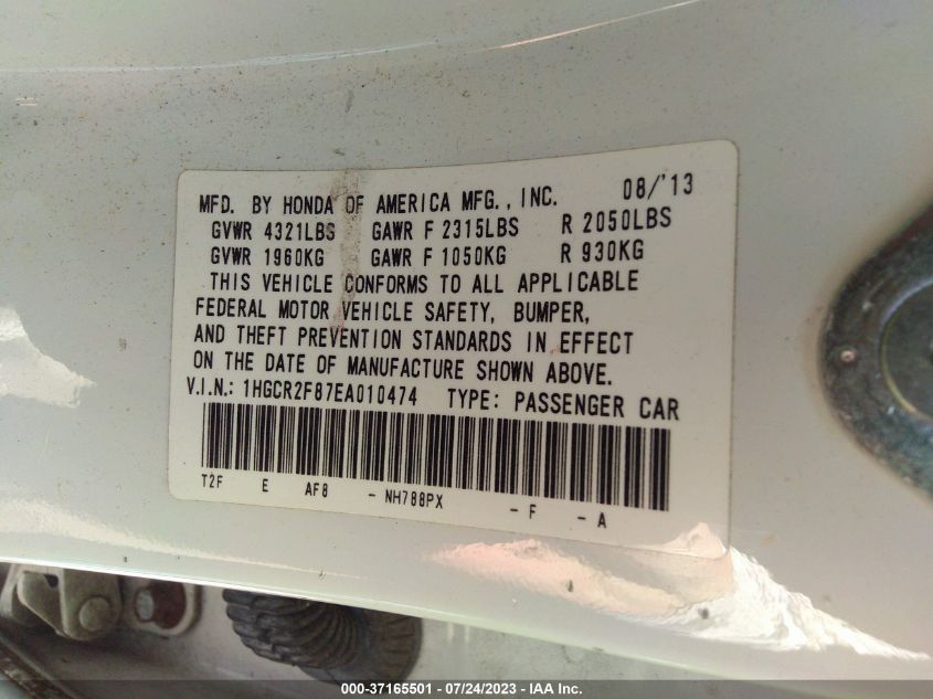 2014 HONDA ACCORD SEDAN EX-L - 1HGCR2F87EA010474