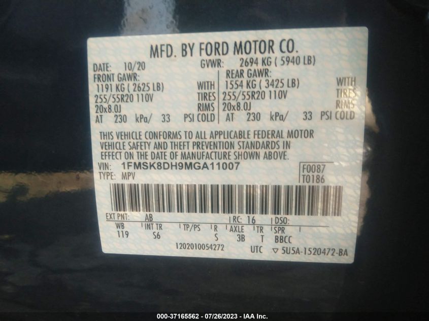 2021 FORD EXPLORER XLT - 1FMSK8DH9MGA11007