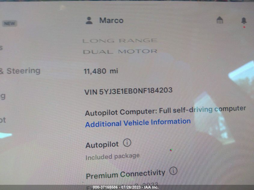 2022 TESLA MODEL 3 LONG RANGE - 5YJ3E1EB0NF184203