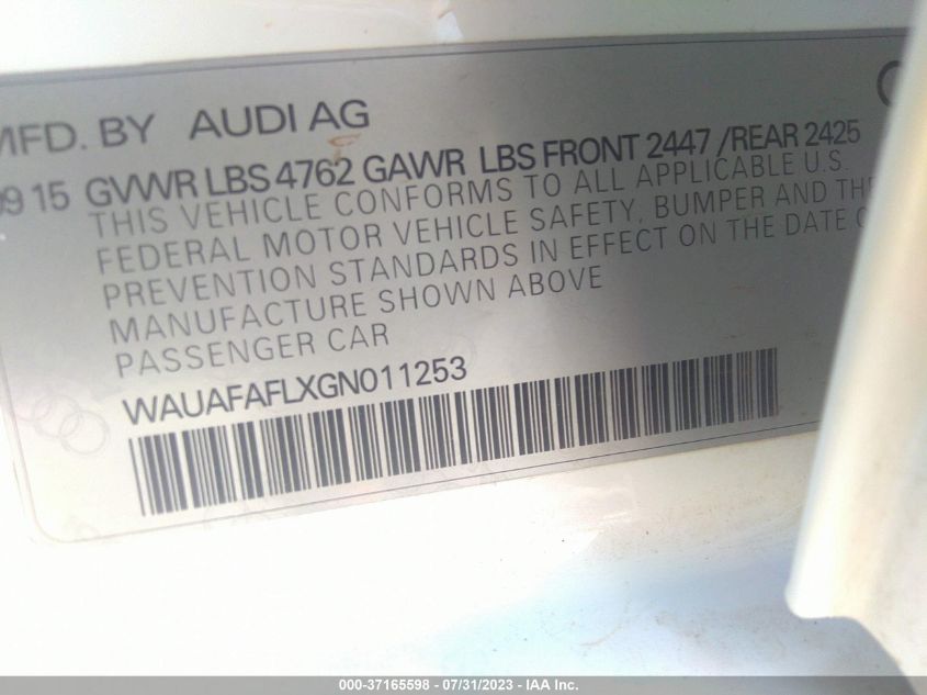 2016 AUDI A4 PREMIUM - WAUAFAFLXGN011253