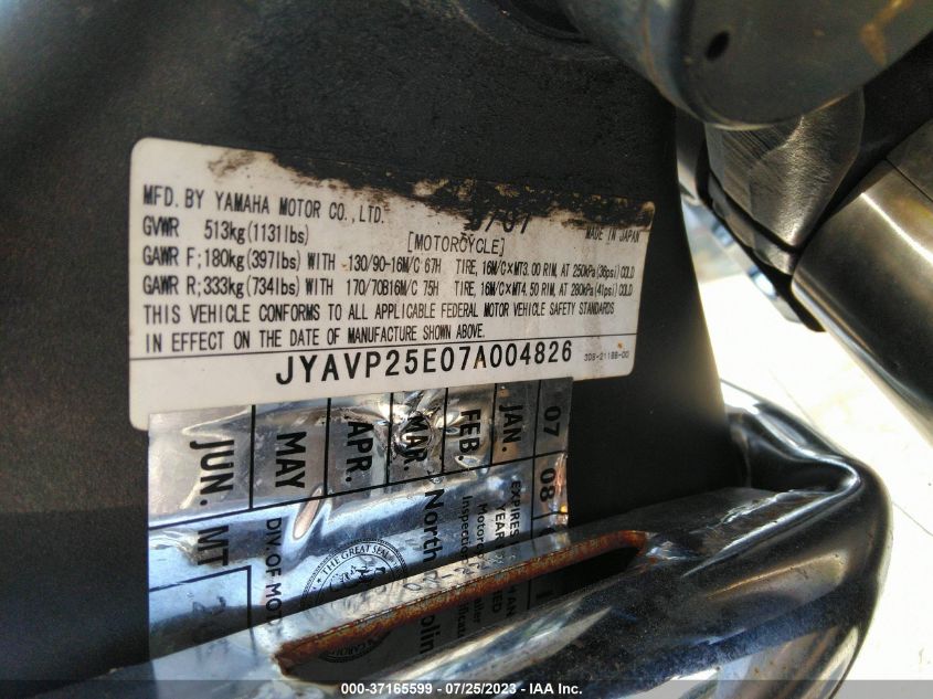 2007 YAMAHA XVS1300 CT JYAVP25E07A004826