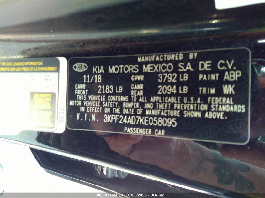 2019 KIA FORTE FE - 3KPF24AD7KE058095