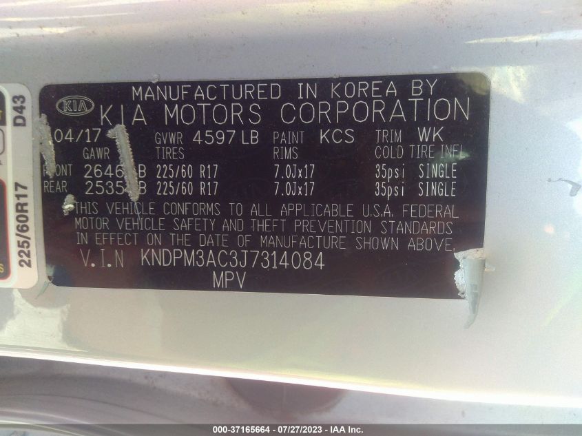 2018 KIA SPORTAGE LX - KNDPM3AC3J7314084