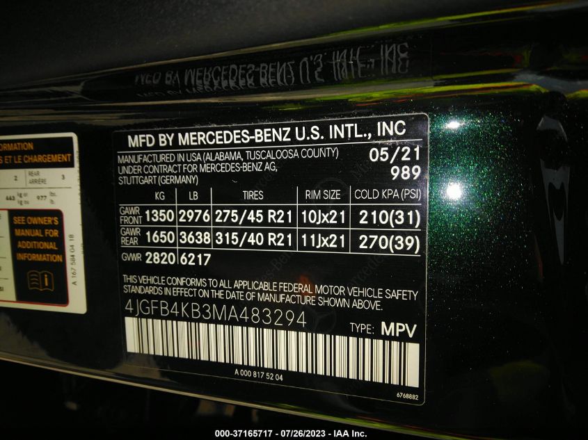 2021 MERCEDES-BENZ GLE GLE 350 - 4JGFB4KB3MA483294