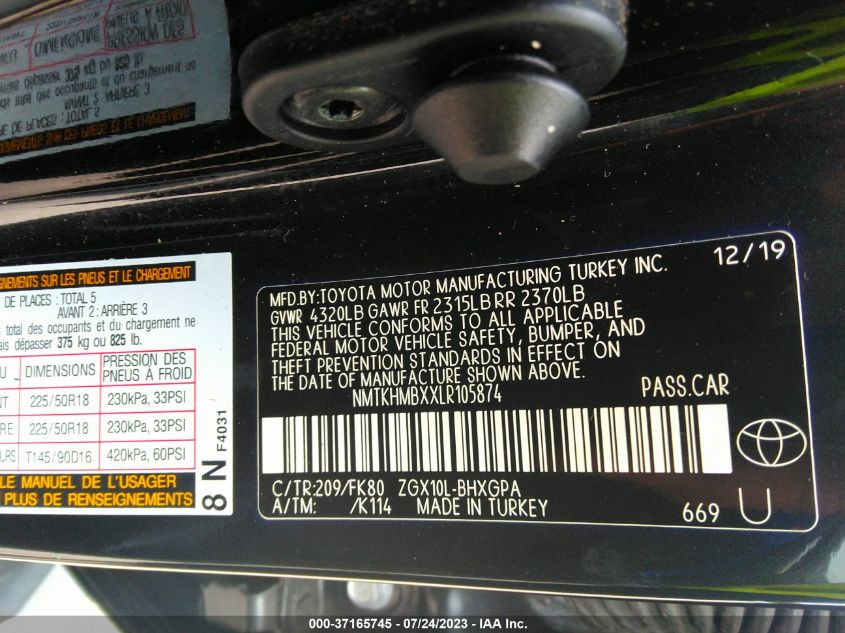 2020 TOYOTA C-HR LE/XLE/LIMITED - NMTKHMBXXLR105874