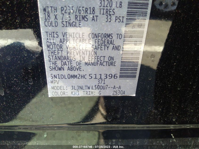 2017 INFINITI QX60 - 5N1DL0MM2HC511396
