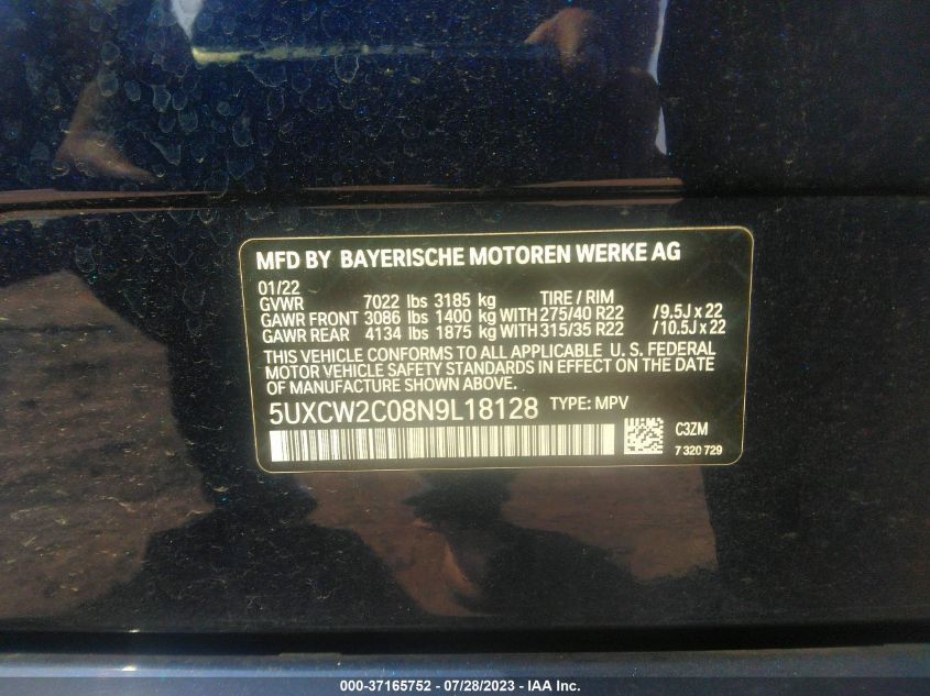 2022 BMW X7 XDRIVE40I 5UXCW2C08N9L18128