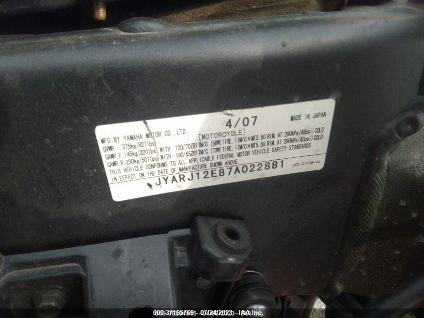 2007 YAMAHA YZFR6 L JYARJ12E87A022881