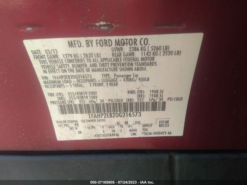 2013 FORD TAURUS SEL - 1FAHP2E82DG216573
