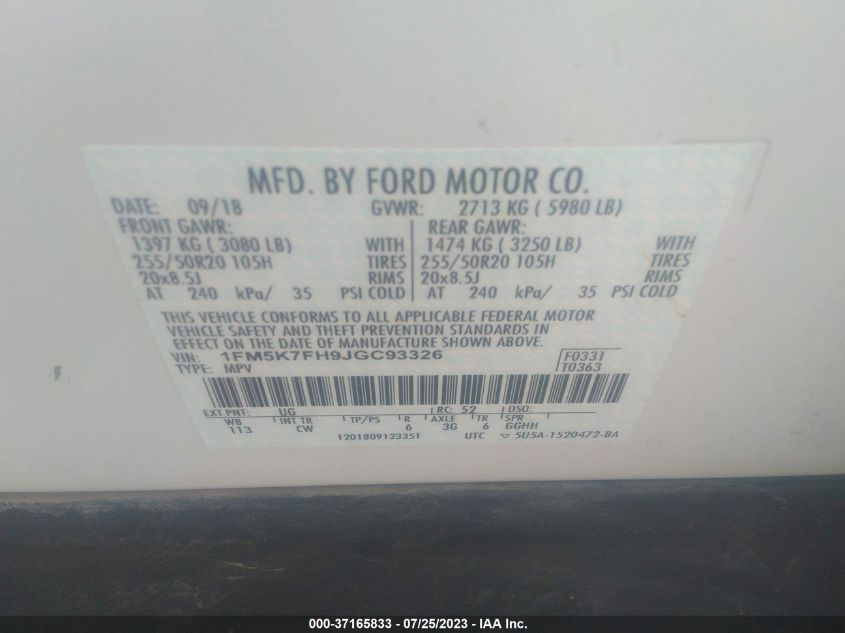 2018 FORD EXPLORER LIMITED - 1FM5K7FH9JGC93326