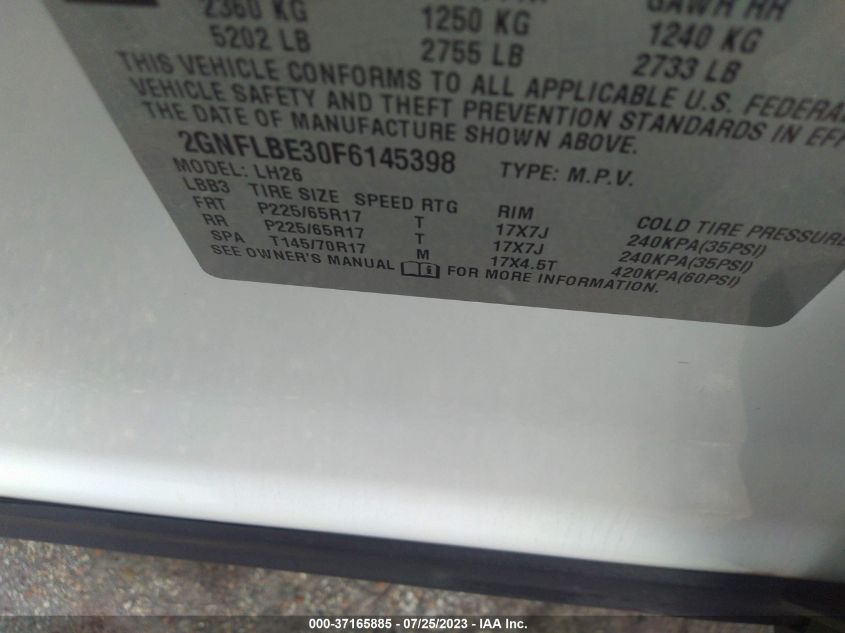 2015 CHEVROLET EQUINOX LT - 2GNFLBE30F6145398
