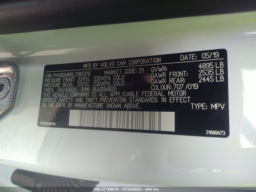 VIN YV4162UM0L2185376 2020 VOLVO XC40 R-DESIGN