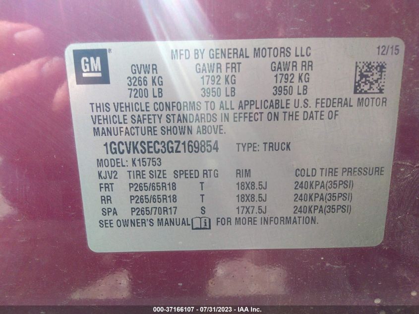 2016 CHEVROLET SILVERADO 1500 LTZ - 1GCVKSEC3GZ169854