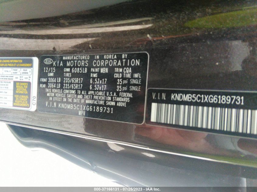 2016 KIA SEDONA LX - KNDMB5C1XG6189731