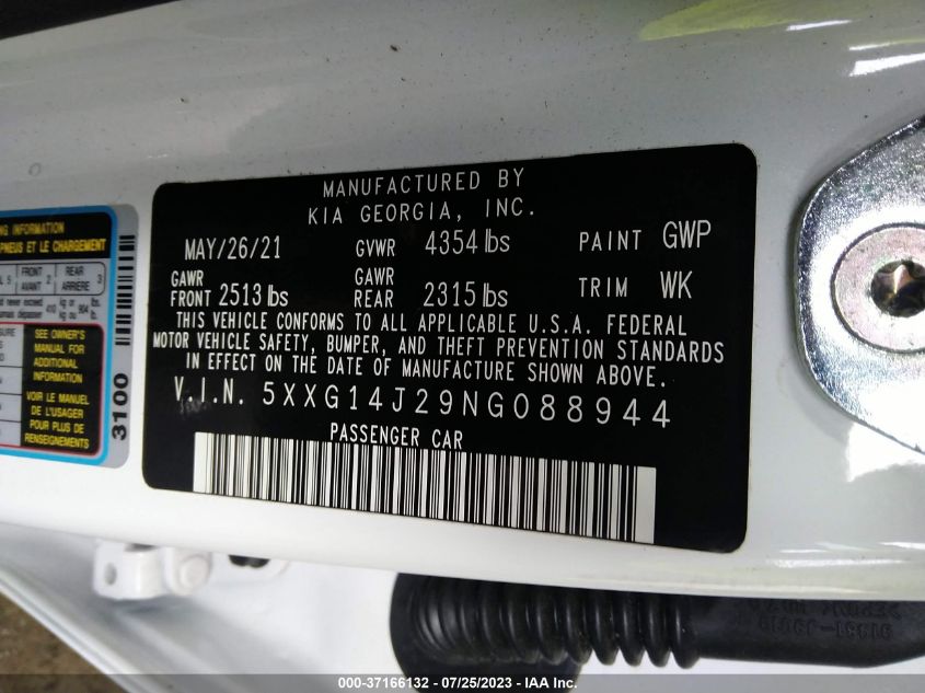 2022 KIA K5 LXS - 5XXG14J29NG088944