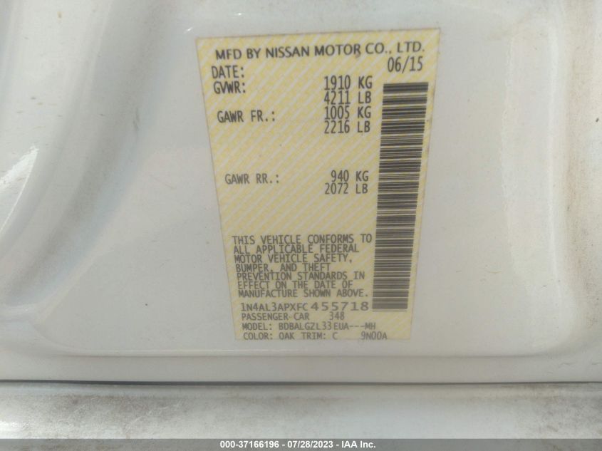 2015 NISSAN ALTIMA 2.5 S - 1N4AL3APXFC455718