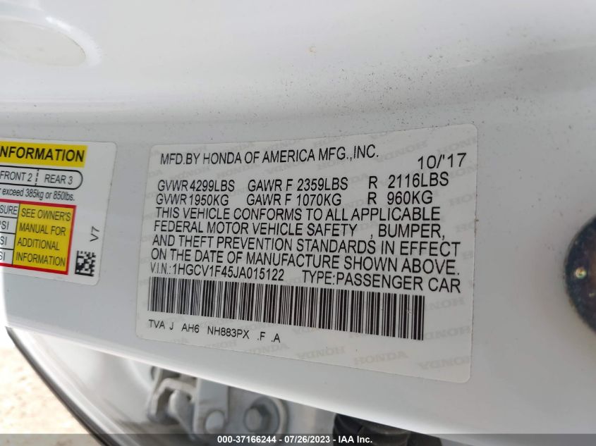2018 HONDA ACCORD SEDAN EX 1.5T - 1HGCV1F45JA015122