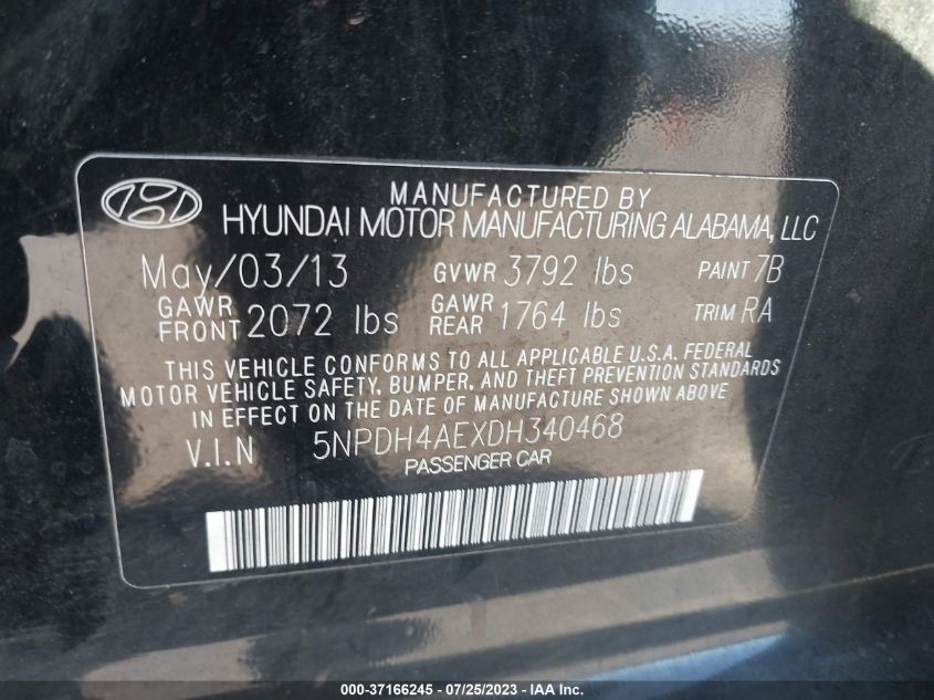2013 HYUNDAI ELANTRA GLS PZEV - 5NPDH4AEXDH340468