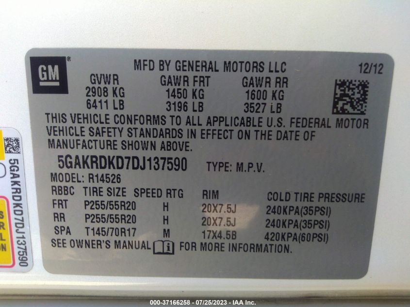 2013 BUICK ENCLAVE PREMIUM - 5GAKRDKD7DJ137590