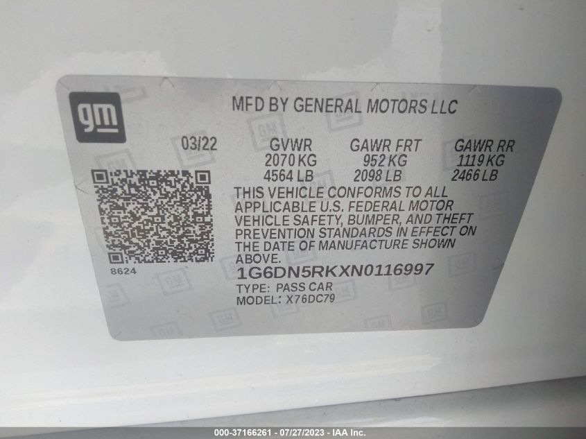 2022 CADILLAC CT5 PREMIUM LUXURY 1G6DN5RKXN0116997
