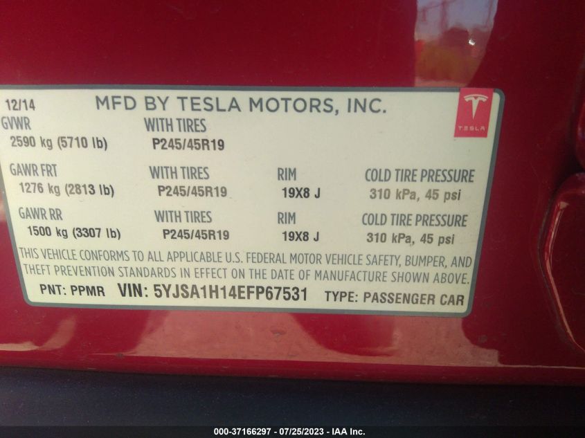 2014 TESLA MODEL S - 5YJSA1H14EFP67531