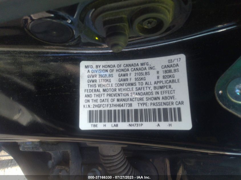 2017 HONDA CIVIC SEDAN EX-T - 2HGFC1F37HH647738