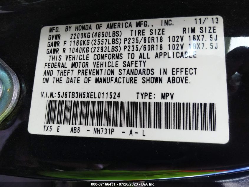 2014 ACURA RDX TECH PKG - 5J8TB3H5XEL011524