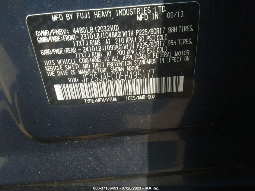 2014 SUBARU FORESTER 2.5I PREMIUM - JF2SJAEC0EH495177