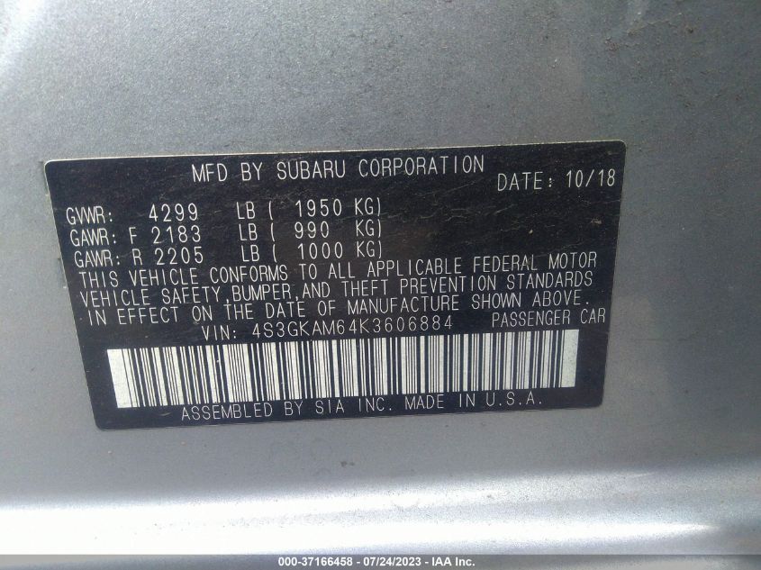 2019 SUBARU IMPREZA SPORT - 4S3GKAM64K3606884