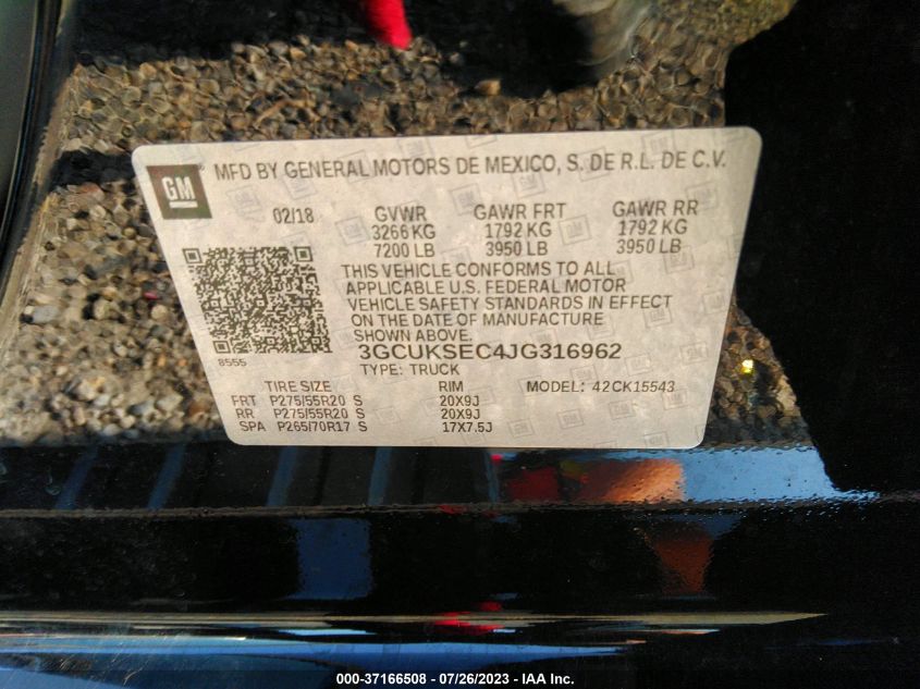 2018 CHEVROLET SILVERADO 1500 LTZ - 3GCUKSEC4JG316962