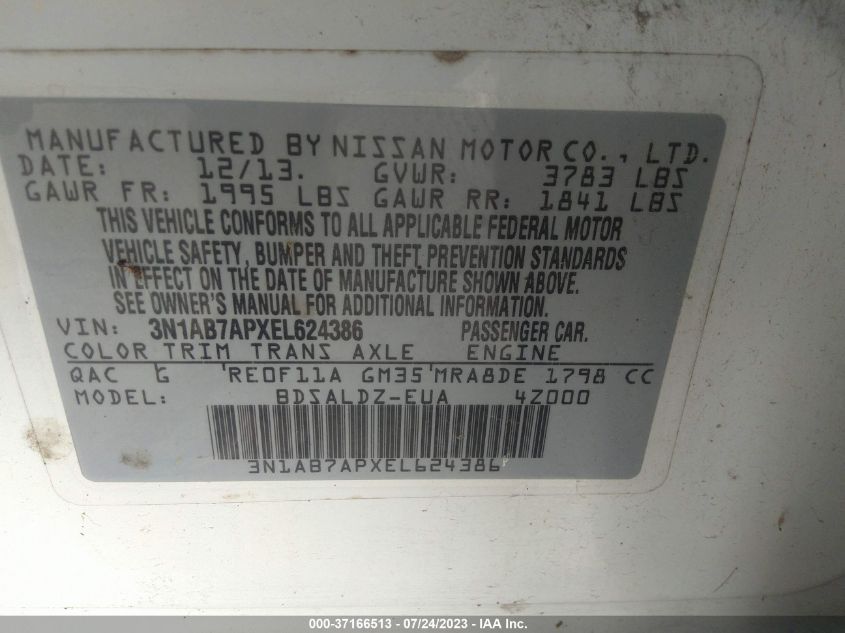 2014 NISSAN SENTRA S/FE+ S/SV/FE+ SV/SR/SL - 3N1AB7APXEL624386