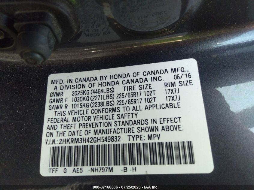 2016 HONDA CR-V SE - 2HKRM3H42GH549832