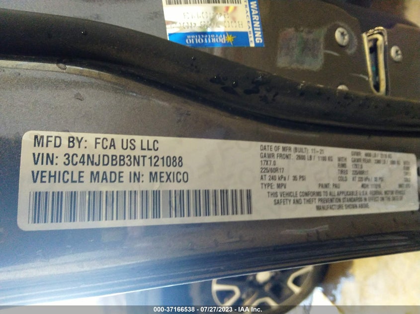 VIN 3C4NJDBB3NT121088 2022 JEEP COMPASS LATITUDE