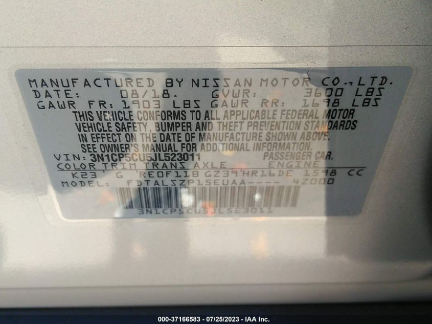 2018 NISSAN KICKS S/SR/SV - 3N1CP5CU5JL523011
