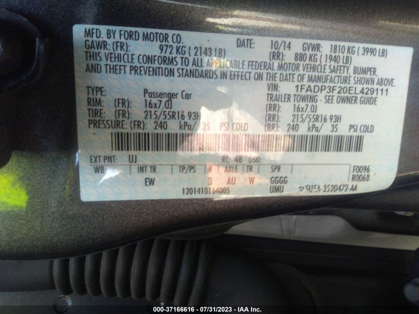 2014 FORD FOCUS SE - 1FADP3F20EL429111