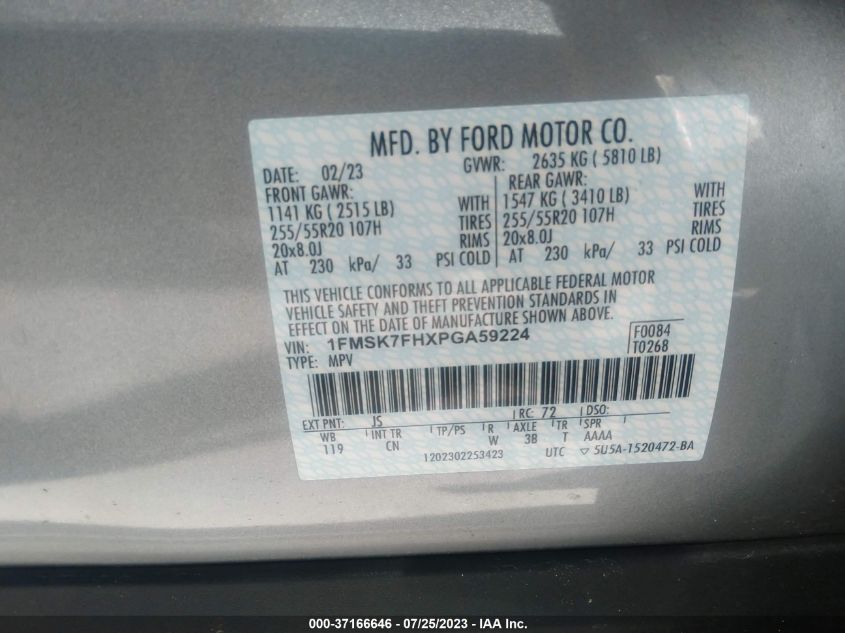 2023 FORD EXPLORER LIMITED - 1FMSK7FHXPGA59224