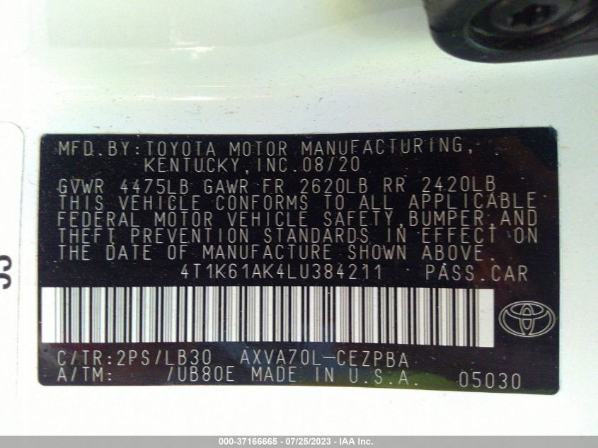 2020 TOYOTA CAMRY XSE - 4T1K61AK4LU384211