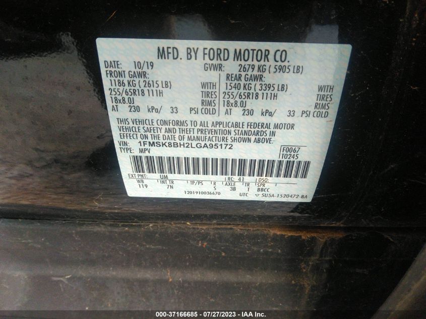 2020 FORD EXPLORER BASE - 1FMSK8BH2LGA95172