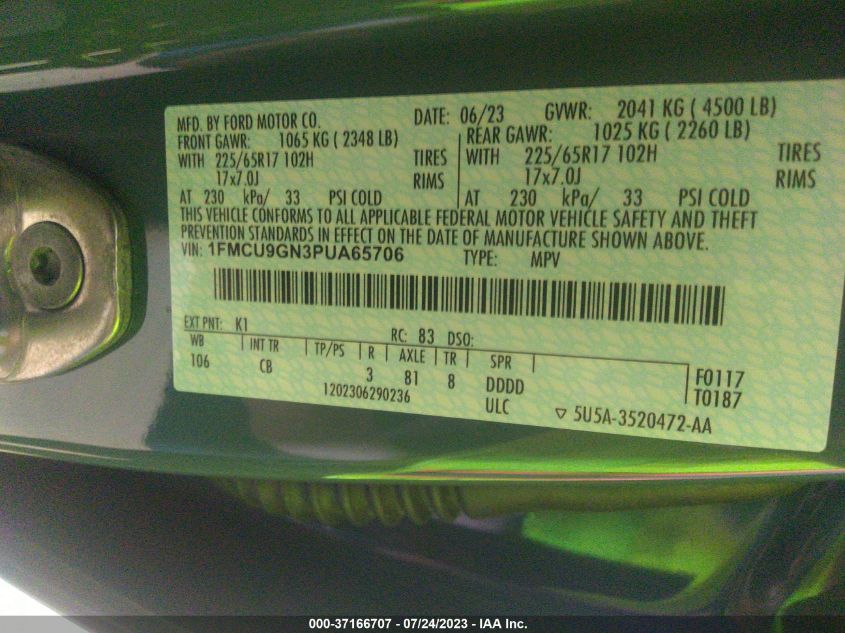 2023 FORD ESCAPE ACTIVE - 1FMCU9GN3PUA65706