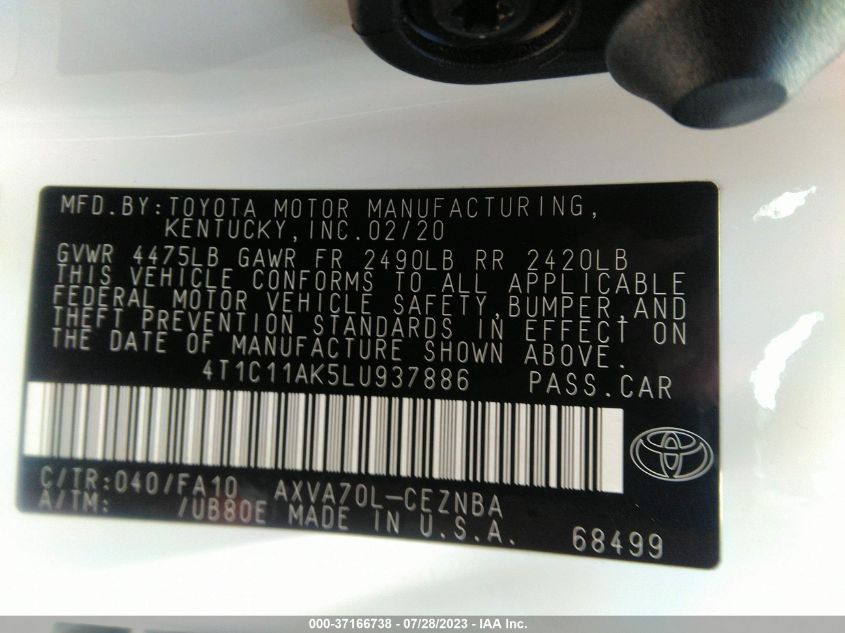 2020 TOYOTA CAMRY LE - 4T1C11AK5LU937886