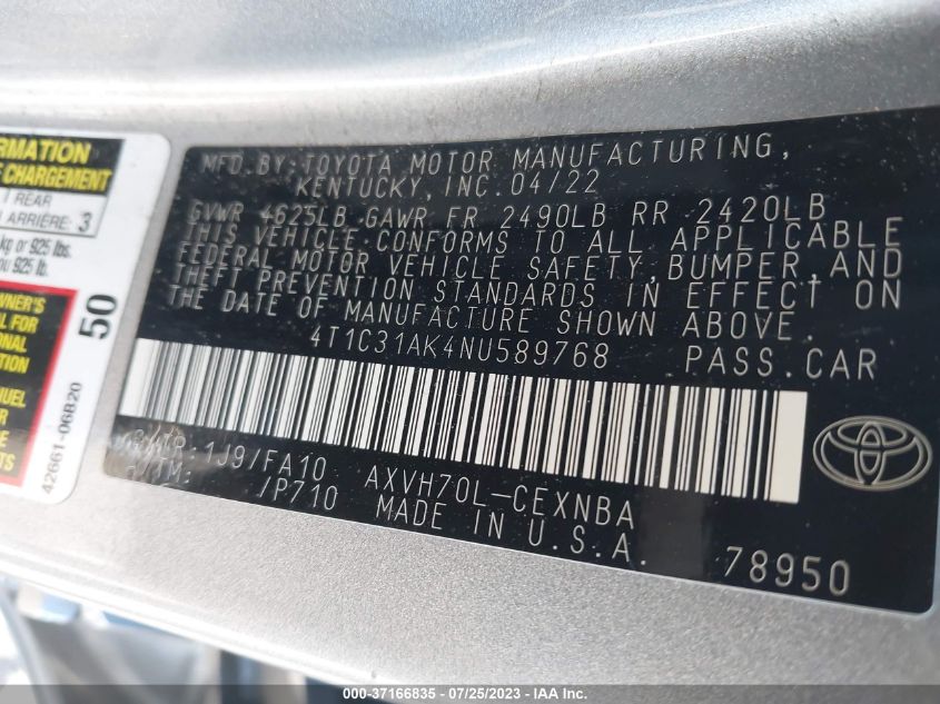 2022 TOYOTA CAMRY LE - 4T1C31AK4NU589768